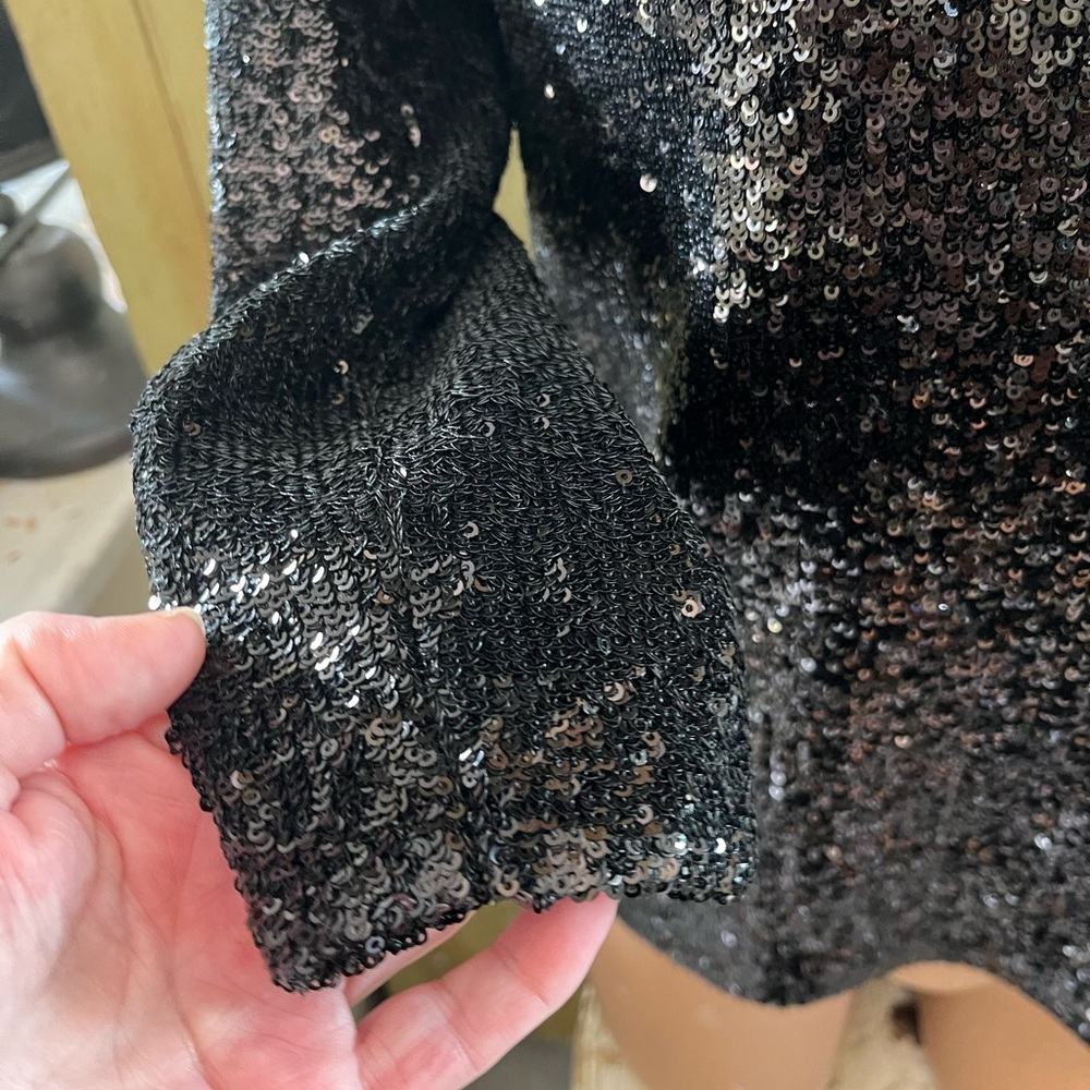 A.L.C. Black Sequin Zoey Boat Neck Fun Shimmer Sparkle Party Blouse Top Size 0 - Picture 7 of 12
